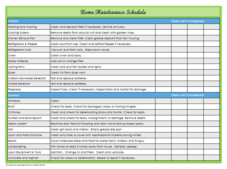 Creating a Home Maintenance Calendar